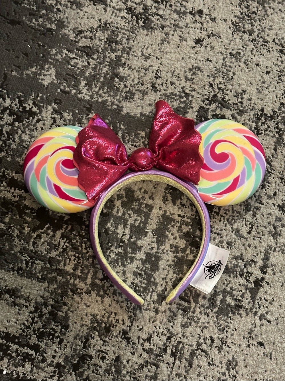 Disney Parks Pastel Lollipop Swirl Minnie Ears Metallic Pink Bow Headband